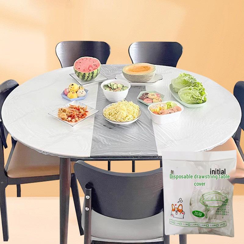 10-Piece Set: Oilproof & Waterproof Drawstring Tablecloths - Transparent & Thickened for Round/Square Tables