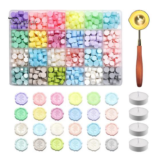 Wax Seal Beads with Candle Kit, Melting Spoon And Candles Set, Tool Stamp for DIY Crafting Wedding Invitations Decorative Sealing