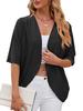 Women's Open Front Three Quarter Sleeve Cardigan Loose Fit Solid Knit Shrug Elegant Casual Hollow Out Kimono Cover Up For Spring Daily Outfit