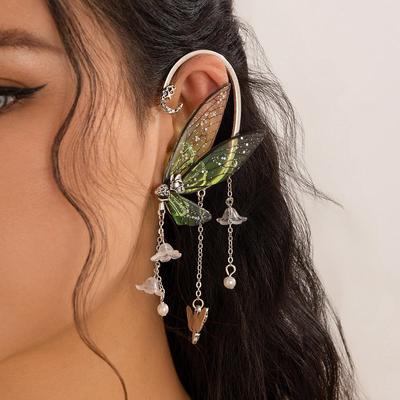 Butterfly Outline Tassel Elf Earrings with Ear Hook and Wing Clip