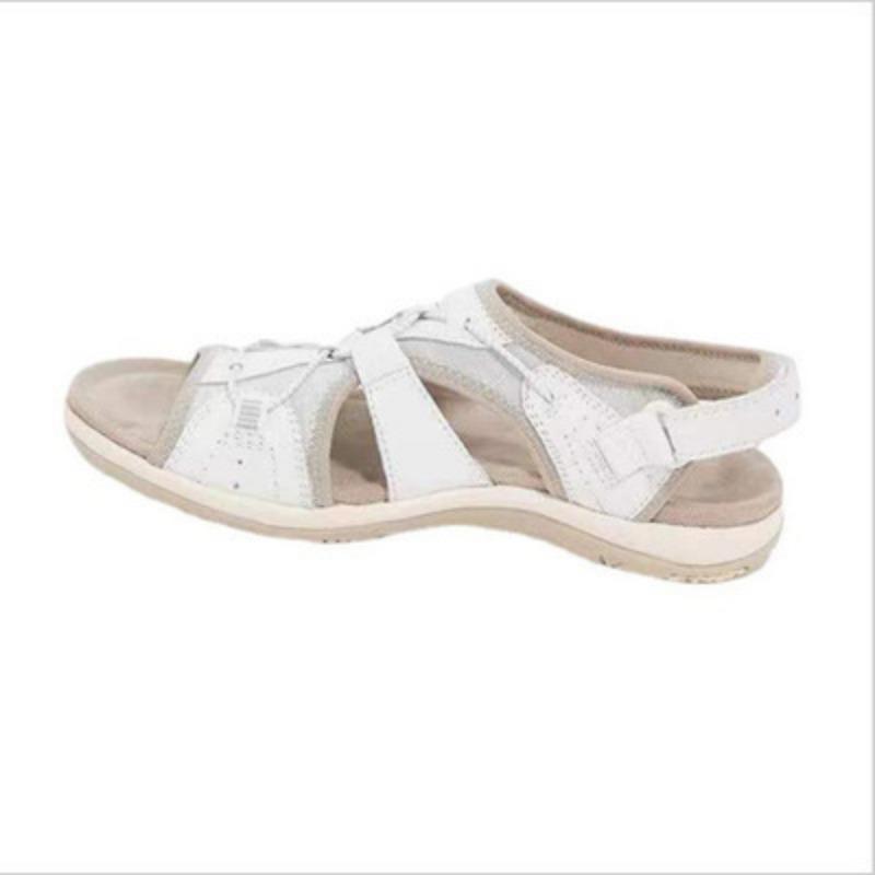 New slope heel sandals round head Velcro retro one-word large size beach solid color sandals women