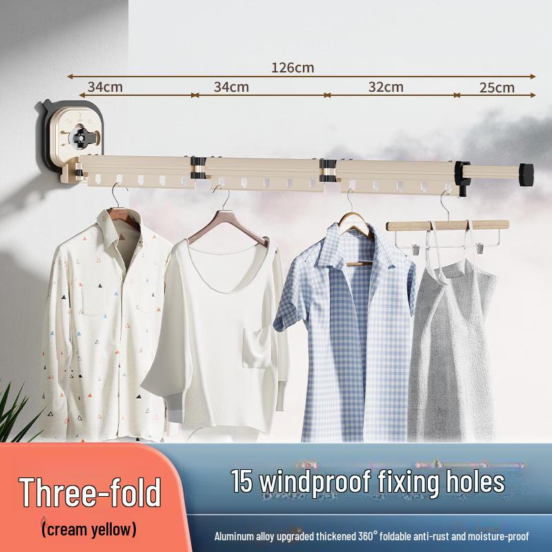 "Punch-Free Suction Cup Folding Clothes Rack - Telescopic Invisible Balcony Rod"