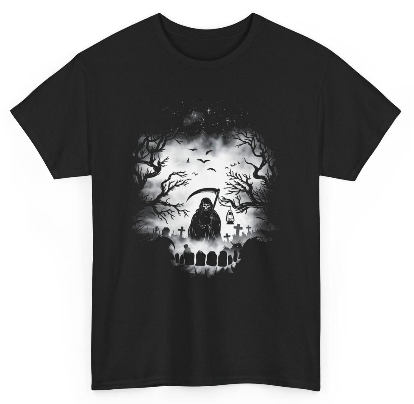 Horror Grim Reaper Halloween T-shirt - Spooky Season Scary Skull Graphic Tee S разноцветный