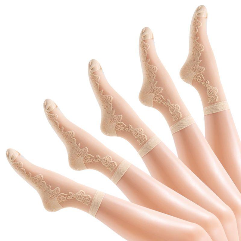 5 párů dámských letních tenkých prodyšných a zápachu odolných ponožek Dámské ponožky se sukněmi Letní středně vysoké růžové podkolenky