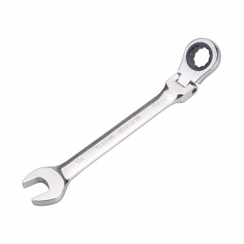 Ratchet Wrench, Open-End Wrench, 15mm, Maintenance Tool, Perfect for Cars, Motorcycles, and Furniture Assembly, with a Mirror Finish and Adjustable An