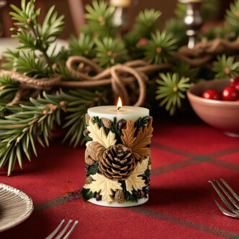 Pinecone Embossed Cylinder Silicone Candle Mould Food Grade Silicone For Making Candle Soap Chocolate Holiday Decoration