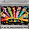 2D Positive Values Backdrop, Kids School Classroom Character Education Photo Booth Banner