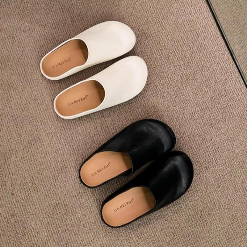Fashion Women's Slippers 2025 Autumn Closed Toe Round Toe Slippers New Style Retro Solid Color Flat Sandals Elegant Lady Mules Shoes