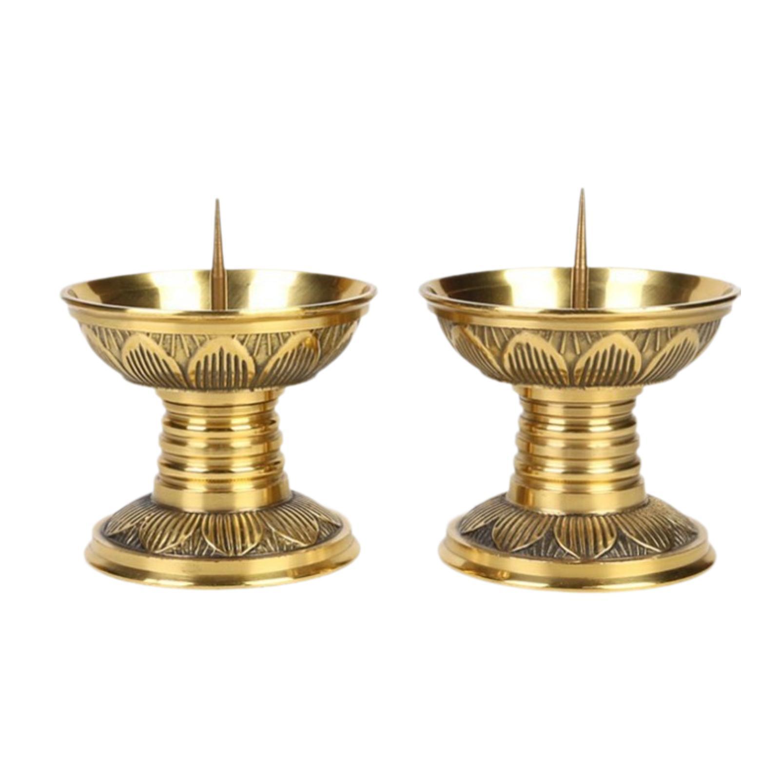 

2 Pieces Brass Candlestick Holders Table Centerpiece Copper Buddhist Candlestick