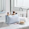 Striped Embroidery Makeup Bag Travel Toiletry Organizer with Bubble Print Waterproof Portable Multi-Compartment
