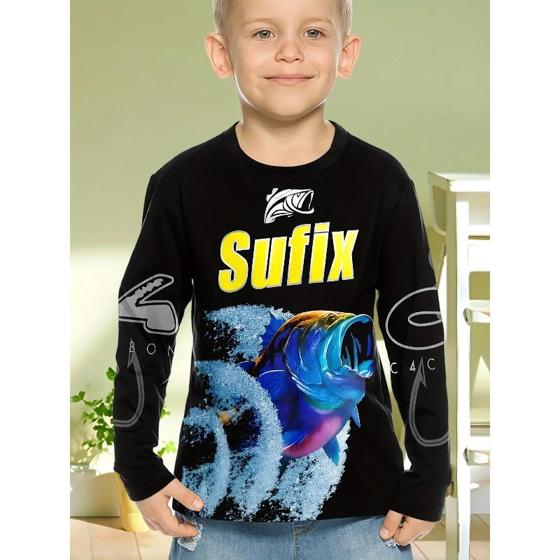 Loose Crew Neck Long Sleeve Fashion Printed Top Casual T-Shirts Boys 170