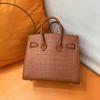 2026 New Genuine Leather Women's Bag Foggy Crocodile Skin Wax Thread Platinum Handheld Manufacturer Cross Border