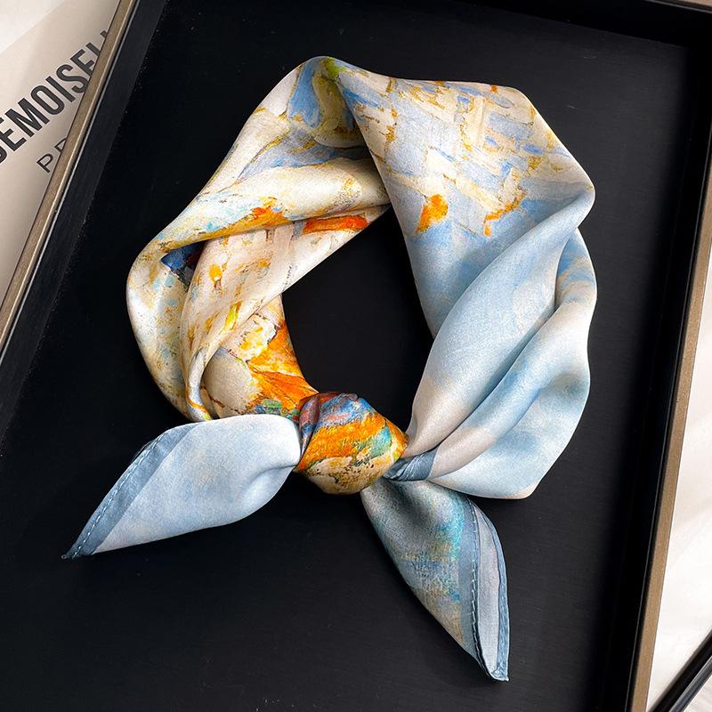 

100% Pure Silk Scarf Women Neck Hair Foulard Luxury Bandana Square Headband Hijab Print Poncho Scarves Pashmina bufanda schal Real Silk 53x53cm
