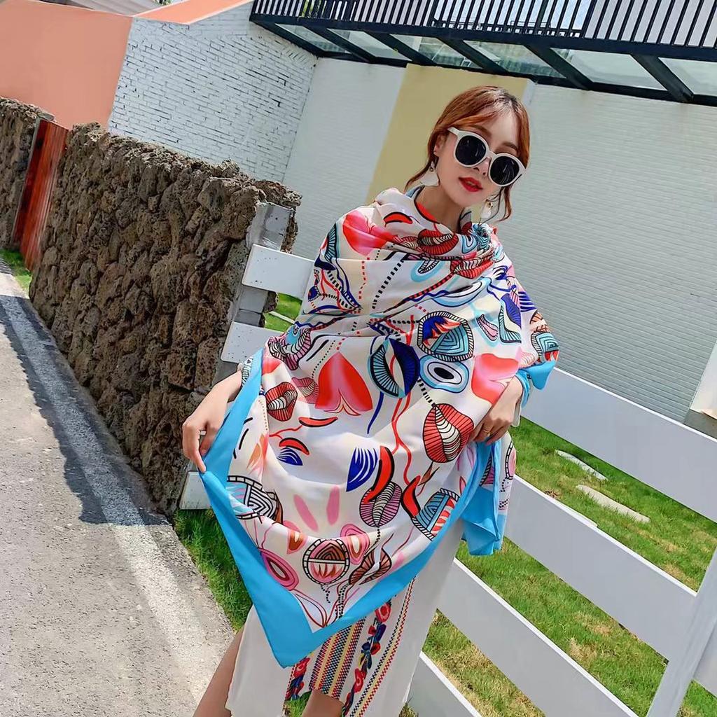 Seidenschal für den Sommer Dünner Damen Supergroßer Multifunktionaler und Vielseitiger Dekorativer Strandurlaub Sonnenschutz Großer Schal Strandtuch