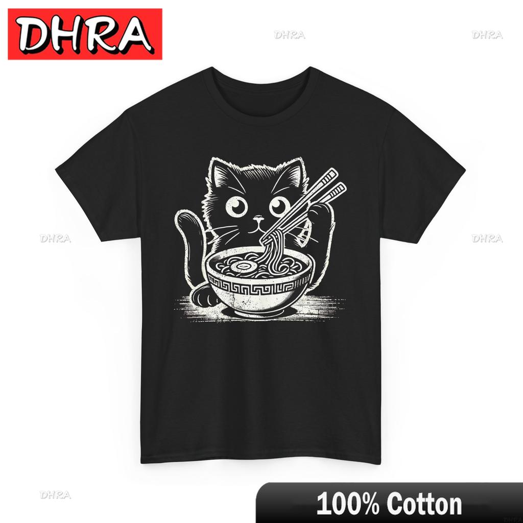 Black Japanese Cat Eating RaUnisex TShirt Japanese Neon Skyline Shirt TShirts Urban Comfy Artistic Graphic Shirts TShirt