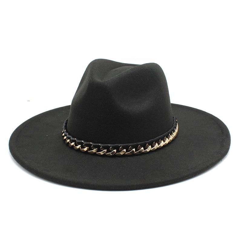 2022 Men'S And Women'S Chain Top Hat Flat Edge Straight Edge Peachheart Top Woolen Jazz Hat
