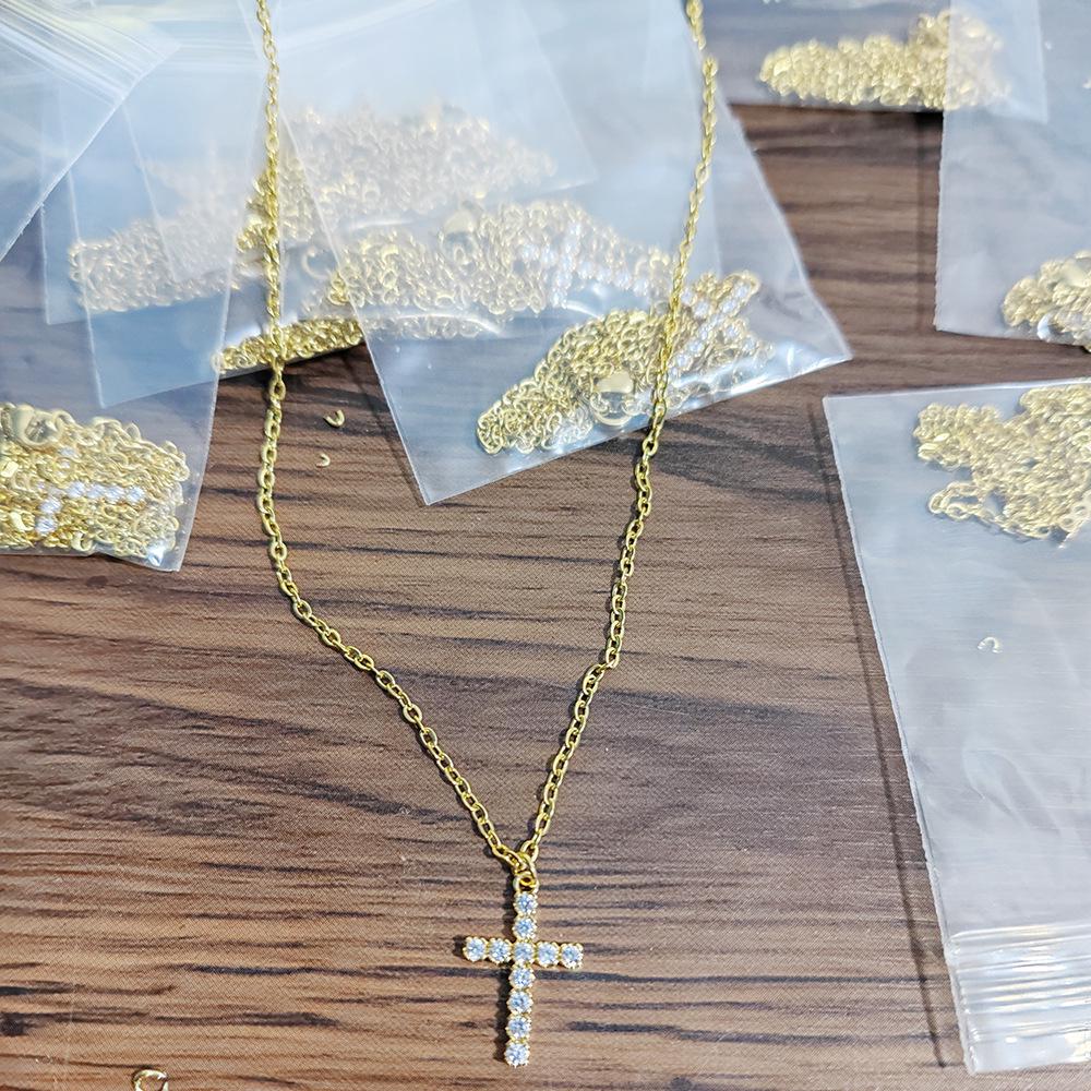 18K Gold-Plated Women's Stainless Steel Cross Necklace with CZ Zirconia