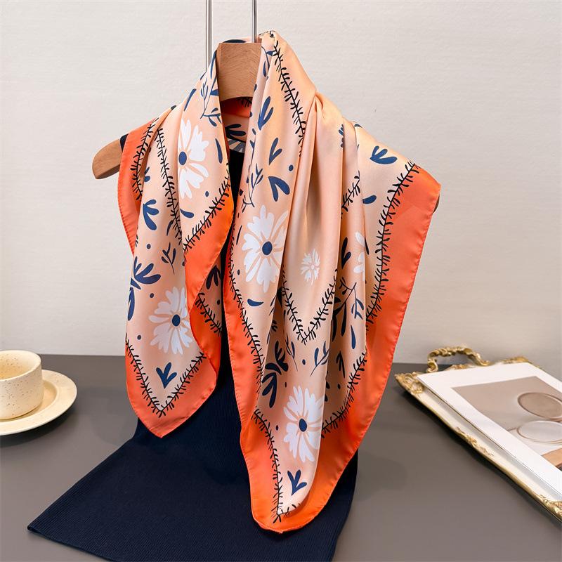 Korean Version Of Printed Imitation Silk Scarf Square Scarf High-End Shawl Versatile Neck Small Square Scarf Headscarf Female