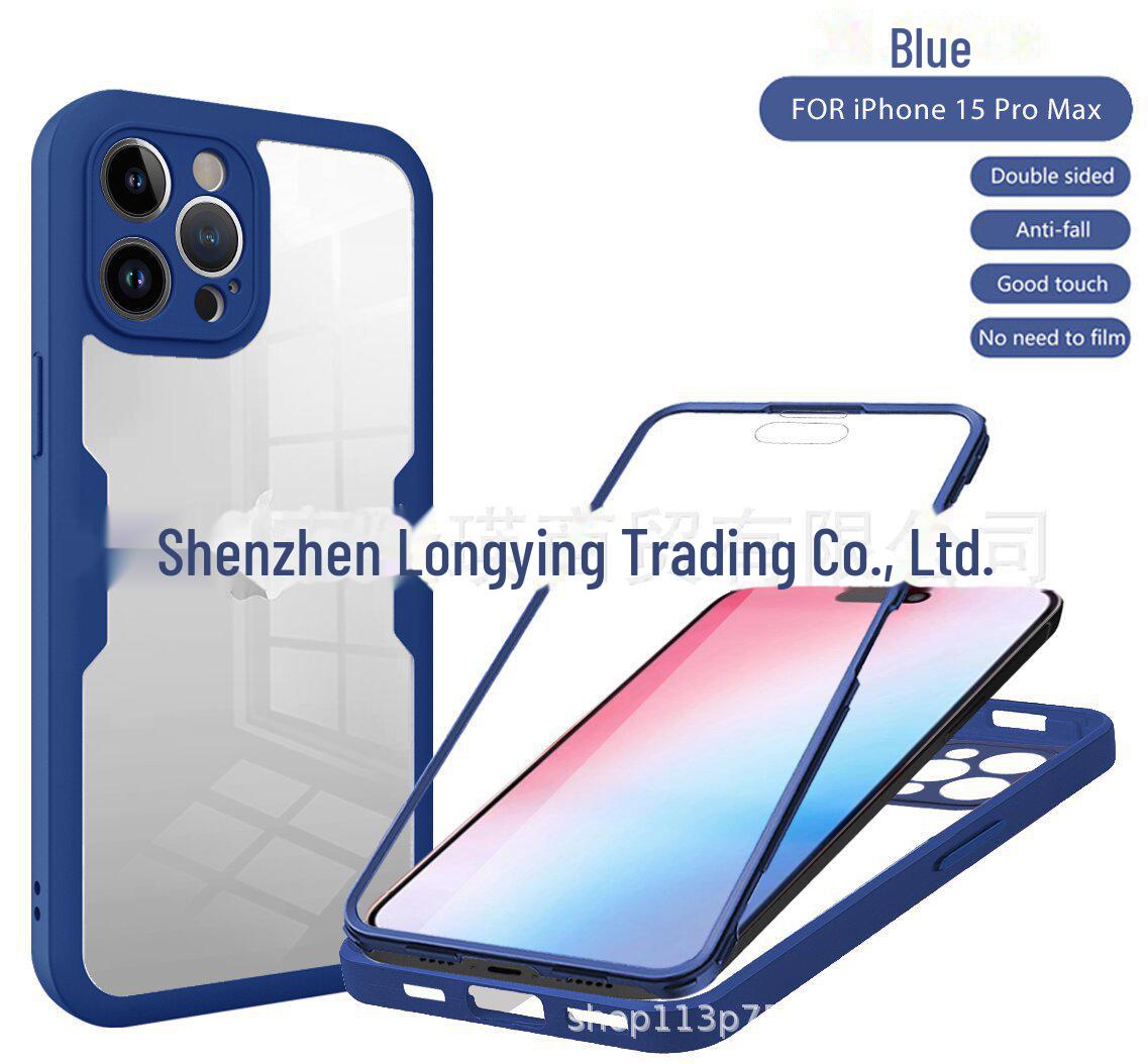 

360 Qicai All-Inclusive Прозрачный Чехол и Защитная Пленка для Экрана для iPhone 16 Pro/16 Pro Max - Устойчив к Падению IP 12PRO темно-синий