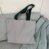 Stripe Contrast Color Canvas Shoulder Bag Simple Design Vintage Style Zipper Handbags Large Capacity Patchwork Shopping Bag
