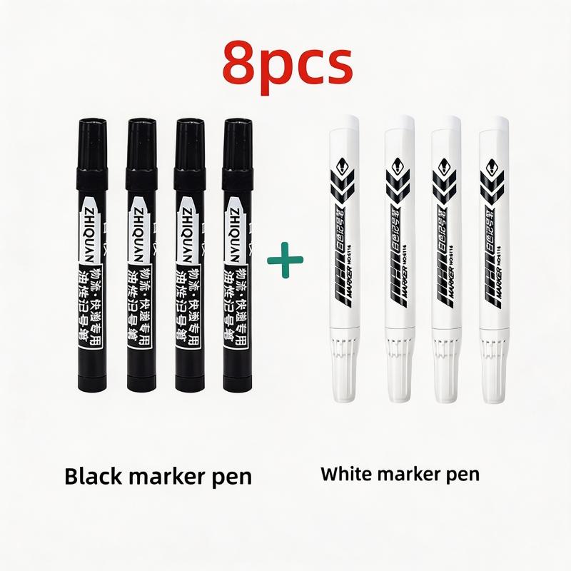 4pcs Black And 4pcs White Marker Pen Set/Quick-Dry Oil-Based Broad Tip Pens/Durable Thick Pens for Express Logistics Marking