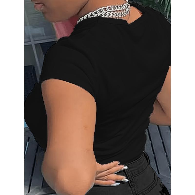 European Size Womens Graphic Print T Shirt Casual Crew Neck Top Portrait Applique Polyester Spandex Blend Knit Fabric Regular Length Spring