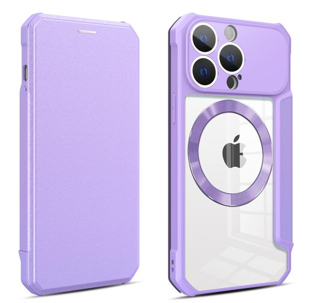 

Флип-кошелек из магнитной кожи для чехла Magsafe для Iphone 14 Pro Max 13 12 11 Xr X Xs 14plus, подставка с отделениями для карт, прозрачная крышка For iPhone 14ProMax фиолетовый
