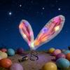 Easter Rabbit Ear Tree Topper with LED Light Plush Bunny Ears Christmas Tree Top Decoration with Metal Spring Easter Home Holiday Party Ornament