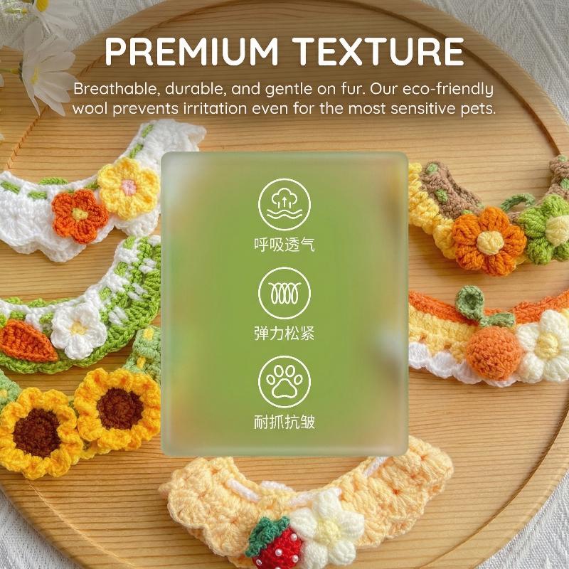 Handmade Woven Flower Pet Collar Adjustable Knitted Scarf for Daily Walking and Spring Outings