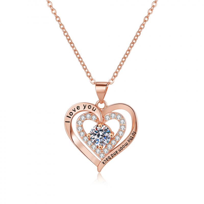 

Double Heart December Birthstone Necklace with Engraved Diamond Pendant for Women рожевий колір золота