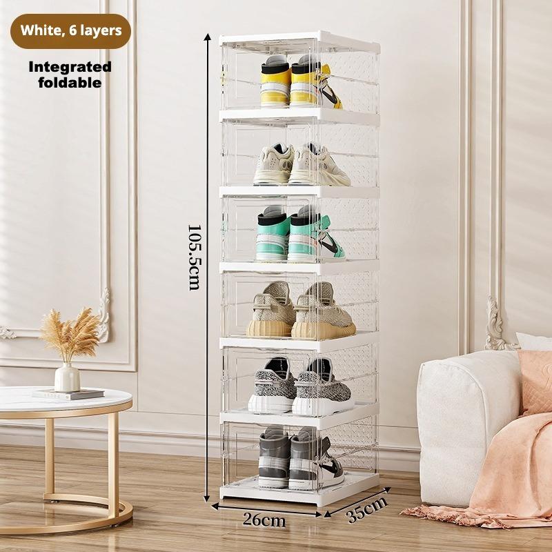 1PC 6 Tier Foldable Shoe Box Clear Stackable Shoe Organizer Dustproof Collapsible Shoes Storage Cabinet for Closet Entryway 11330₽