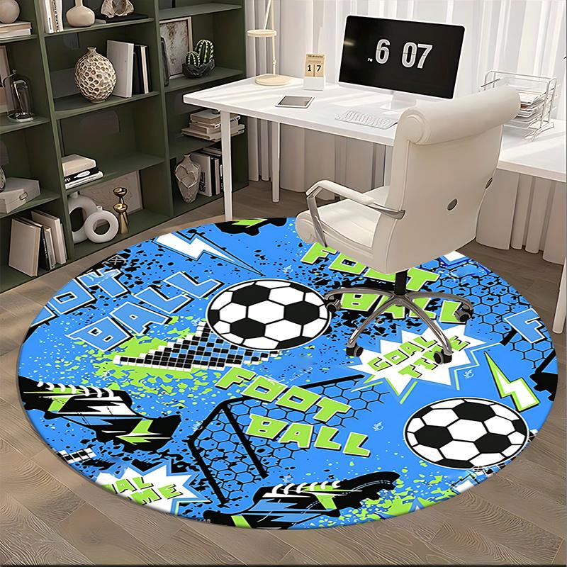 Kancelářský koberec s fotbalovou tématikou, podložky pod židli, design fotbalového míče, sportovní dekorace pro domácí kancelář, obývací pokoj, ložnici, nápad na dárek1118060a