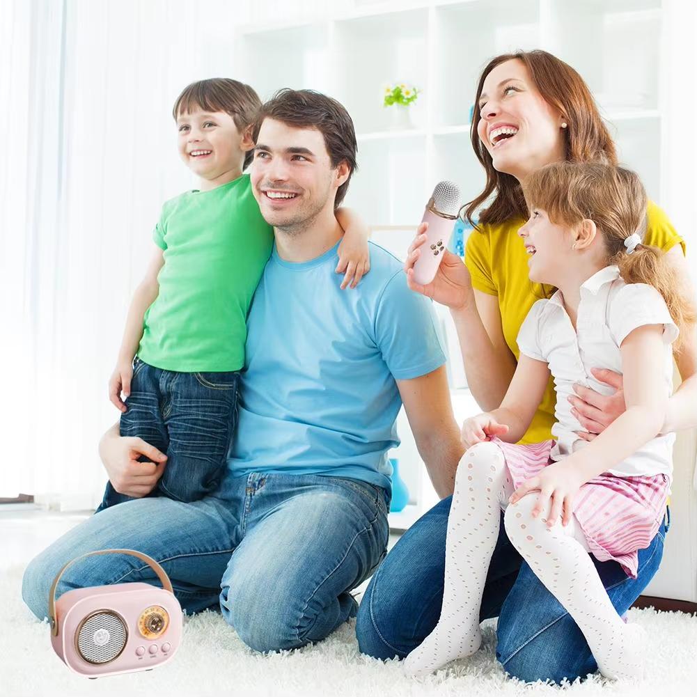 Bluetooth Speaker With 1-2 Wireless Microphone Support Karaoke TF Card FM Play HIFI Bass Handsfree Call Children's Birthday Gif