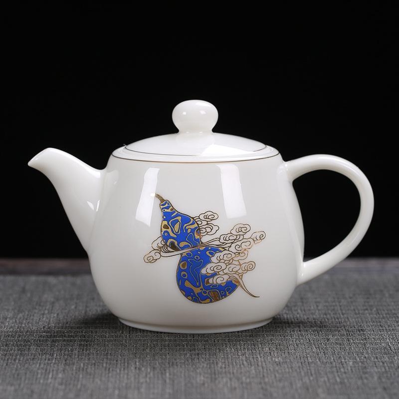 Gold-Embossed Dehua White Porcelain Sheep Fat Jade Teapot Internet Celebrity Large Lacquer Deer Companion Tea Brewing Filter