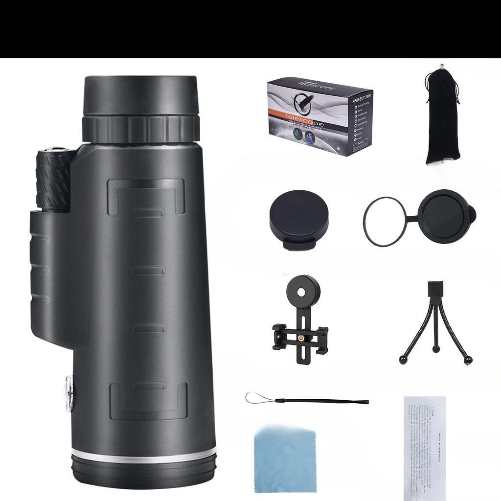 Teleskop med hög upplösning och hög förstoring mörkerseende i svagt ljus med kompass, utomhus med mobiltelefon för fotografering