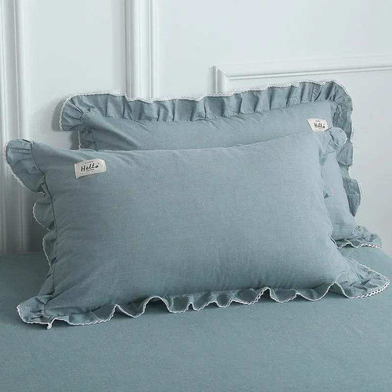 Kissenbezug aus gewaschener Baumwolle mit Seitenteil aus Baumwolle, einfarbig, Kissenbezug aus Baumwolle, Kissenkernbezug, 48 x 74 cm