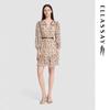 ELLASSAY Contrast Collar Print Mid-Length Dress