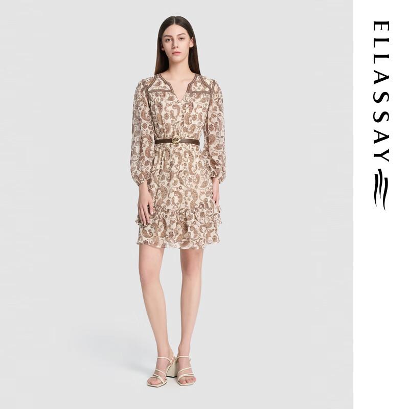 ELLASSAY Contrast Collar Print Mid-Length Dress