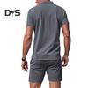 2 sztuki/zestaw męski strój klapy krótki rękaw swetry bluzki elastyczny ściągacz w pasie kieszenie spodenki zestaw jednolity kolor odzież sportowa