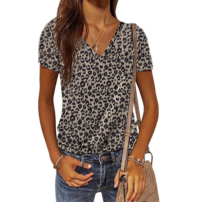 Women Short Sleeve T-Shirts Camo Print V-Neck Tops Summer Sports Loose Tee Female Street Green T-Shirt