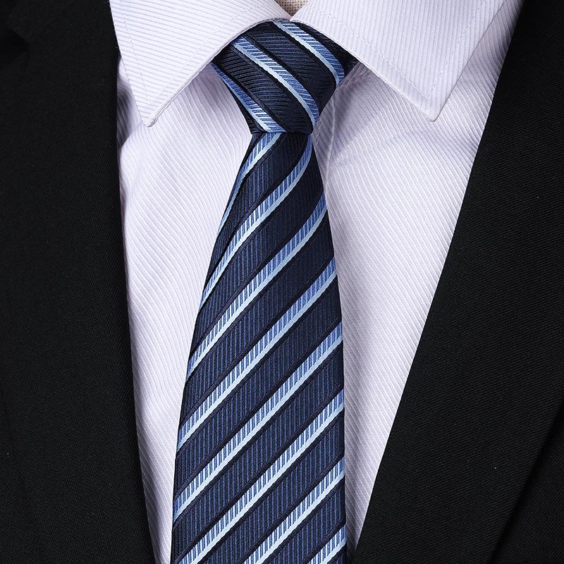Men'S Blue Business Dress Tie Wedding Groom Work Korean Version Zipper-Style No-Beater Tie Gift Box