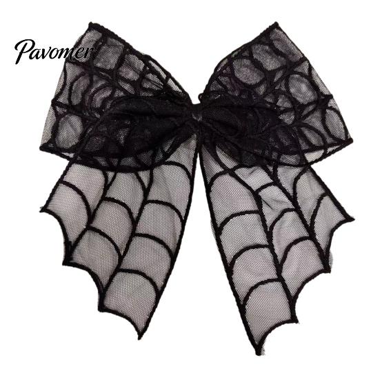 Mesh Bow Hair Clip Halloween Bat Spring Clips, Black White Lace Spider Web Holiday Themed Barrettes, Gothic Dark Style for Women Cosplay Costume