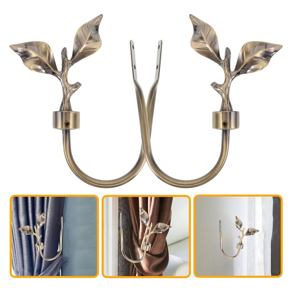 2 Pcs Metal Curtain Holdbacks Zinc Alloy Wall Mounted Drapery Tiebacks Leaf Shaped Brass Bronze Hangers For Decoration Window