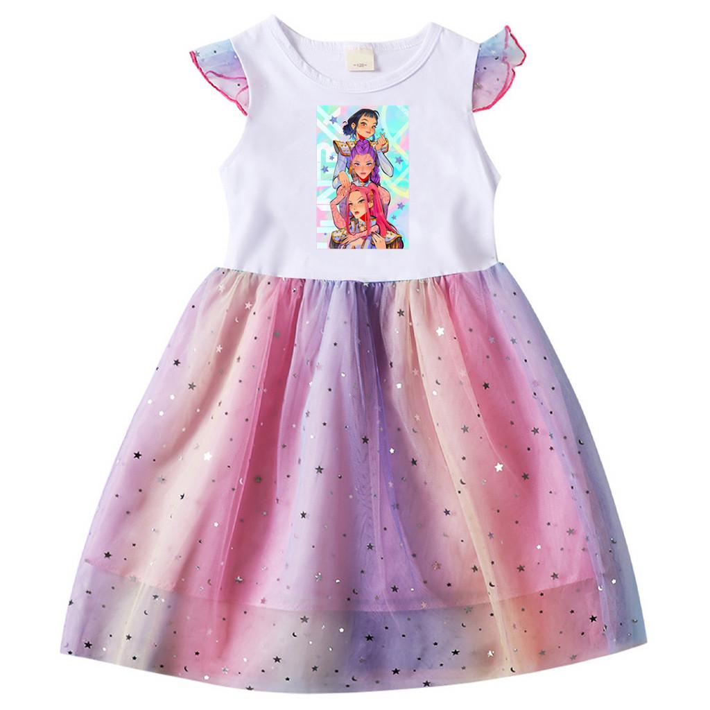 A4085 Kids Girls Rumi Zoey Mira Huntrix Print Sequin Dress 100cm