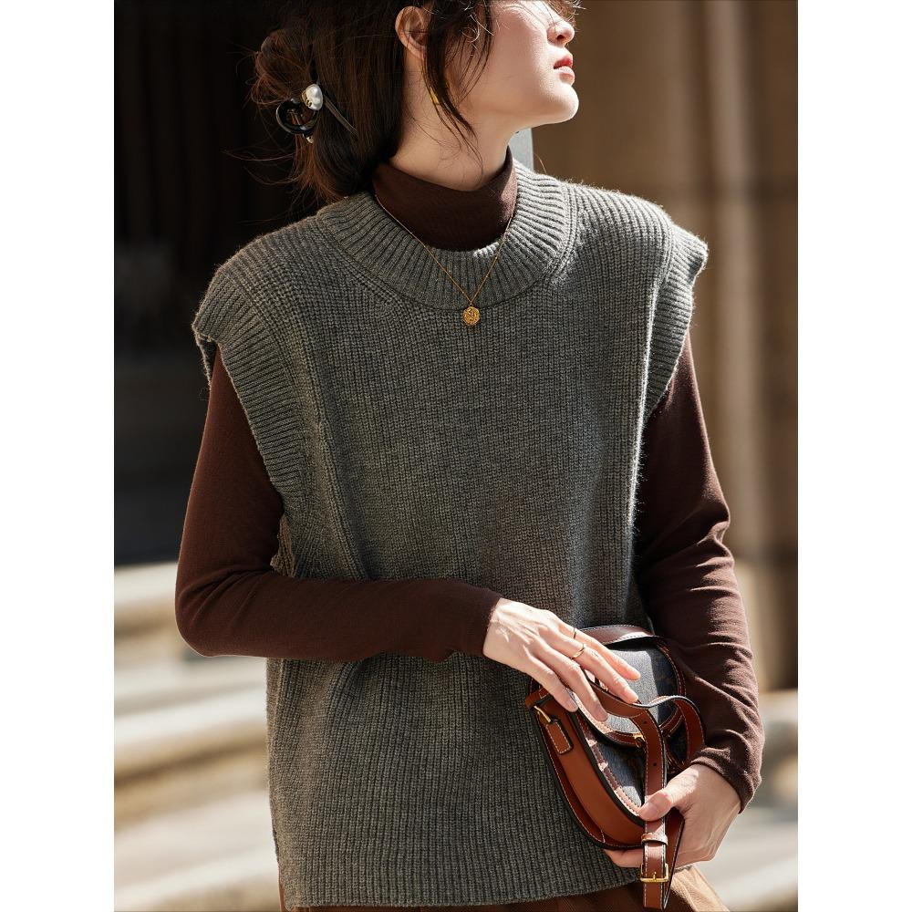 DIMANAF 2025 Autumn Women Sleeveless Vest Sweaters Knitting Casual Style Loose Sweater