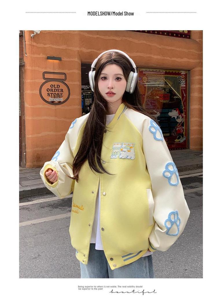 Unisex Color Block Embroidered Baseball Jacket - New Spring/Autumn Loose Fit