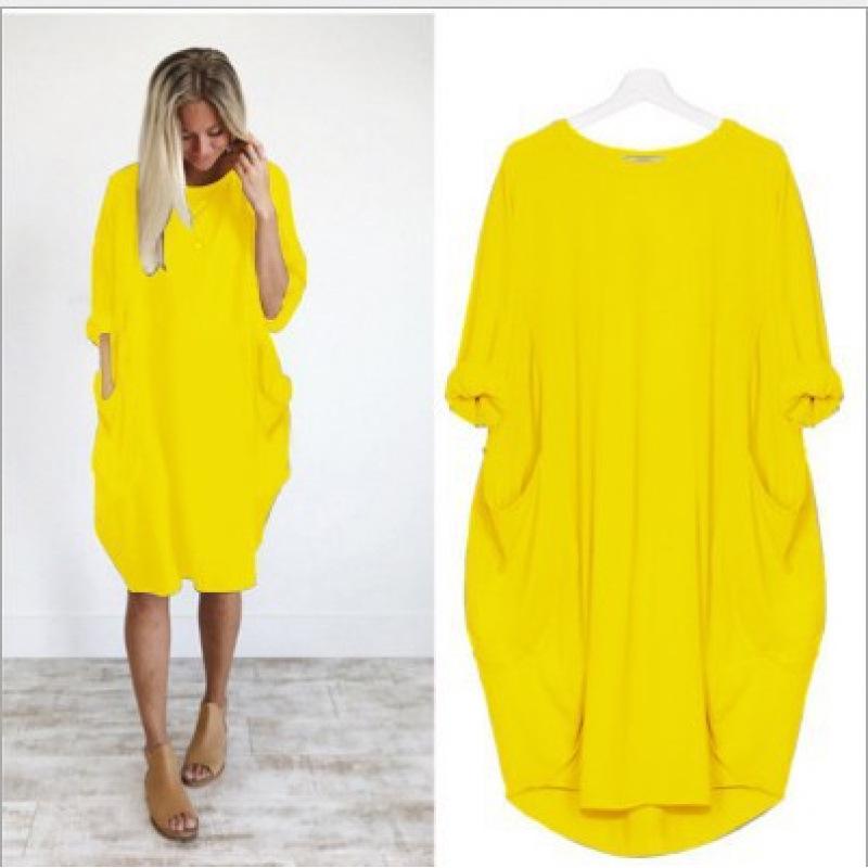Women's Casual Loose Pocket Long Sleeve Plus Size Dress