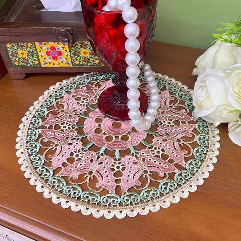 Klassische amerikanische Stickerei, Häkelarbeit, rund, farbige Tischset, Vase, Bonsai-Tablett, Untersetzer, Obstteller, Tischset, Weihnachtsfeier-Dekoration