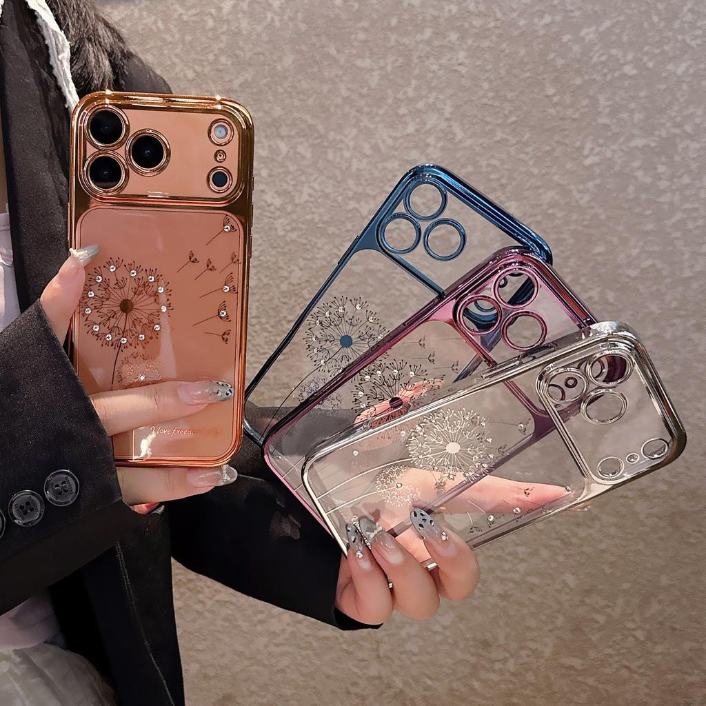 For IPhone 17 Promax Phone Case Gradient Glitter 16 Electroplated Dandelion Diamonds for Apple 15 Transparent Case