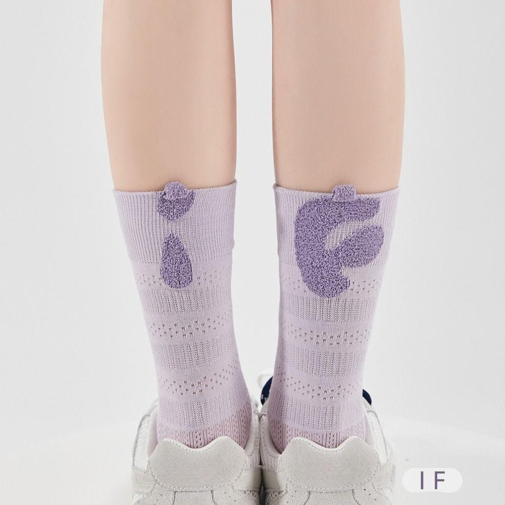 Soft Simple Cotton Mid-calf Socks Words Asymmetric Printing Socks Summer Hosiery Plush Ball Women Tube Socks Ladies